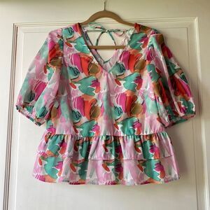 Like New Worn Once Tie Back  Peplum Blouse By Jade